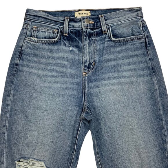 L'AGENCE Adele High Rise Crop Stovepipe Jean 25 Fallbrook Rip Knees - Picture 7 of 12